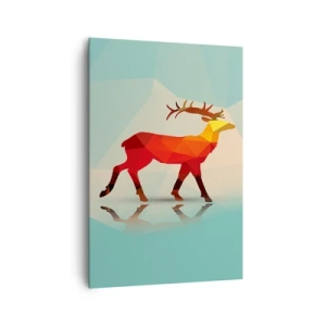 Impression sur toile - Image sur toile - Silhouette géométrique d'un cerf dans les tons de rouge et d'orange - 70x100cm - Cerf géométrique - Décoration murale moderne pour le salon et la chambre ARTTOR