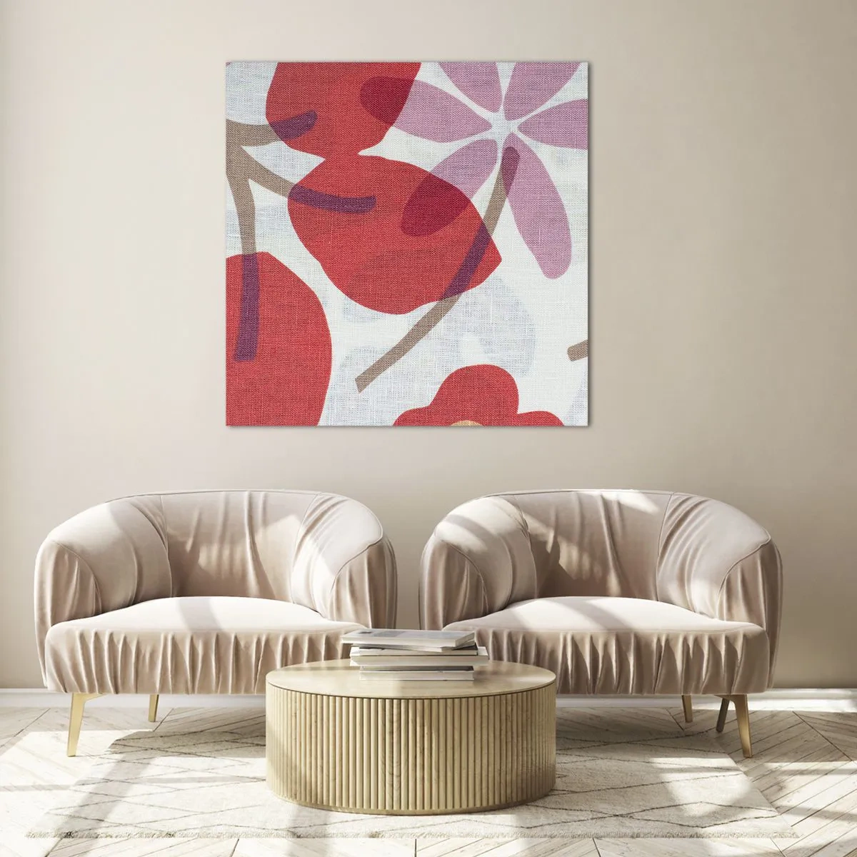 Impression sur verre - Image sur verre - Composition florale dans les roses - 60x60 cm