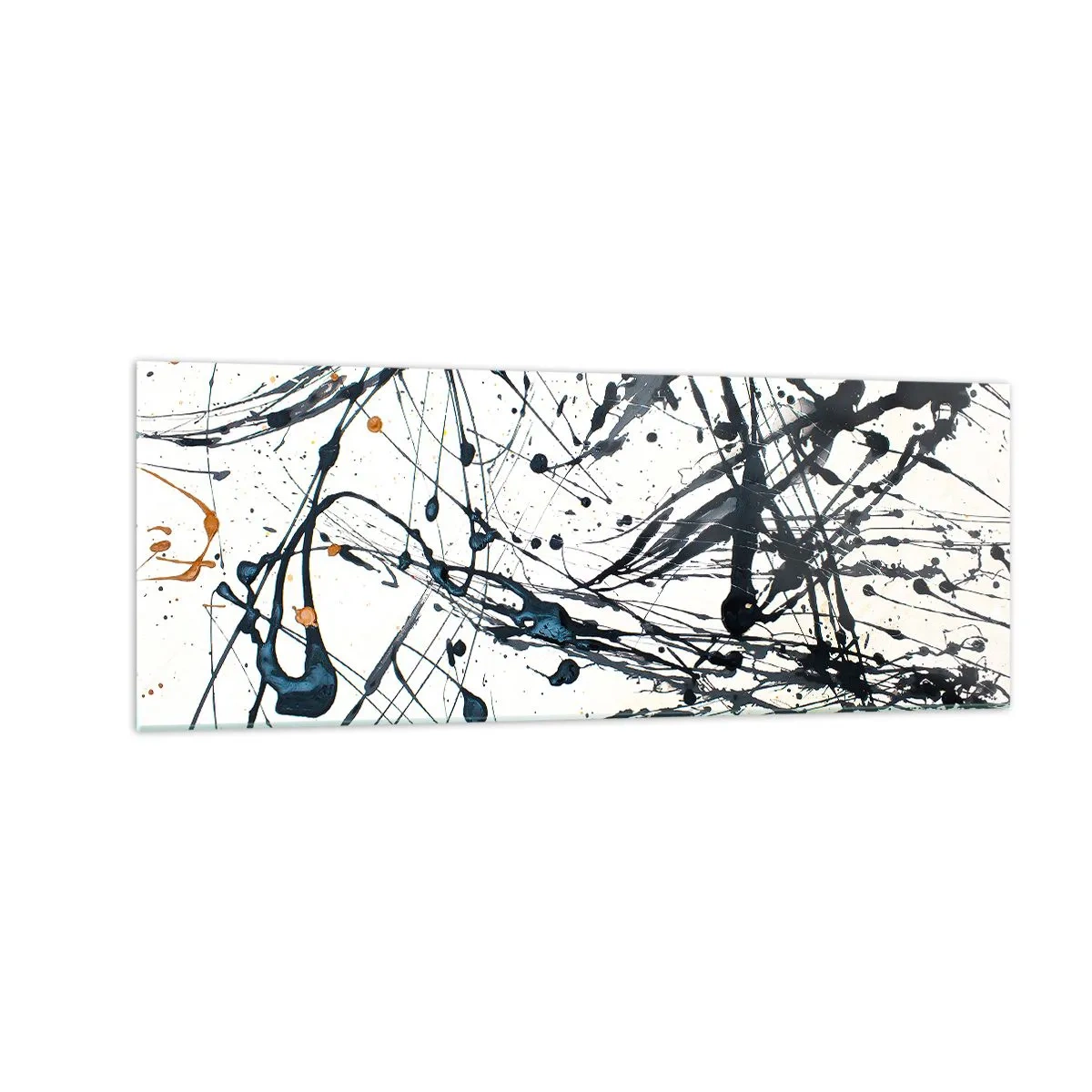 Impression sur verre - Image sur verre - Une peinture abstraite avec des éclaboussures de peinture dans des motifs dynamiques. - 140x50cm - Abstraction expressionniste - Décoration murale moderne pour le salon et la chambre ARTTOR