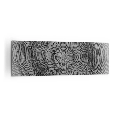 Impression sur toile - Image sur toile - Motif de cernes d'arbre noir et blanc montrant une coupe transversale du tronc - 160x50cm - Signe du temps - Décoration murale moderne pour le salon et la chambre ARTTOR