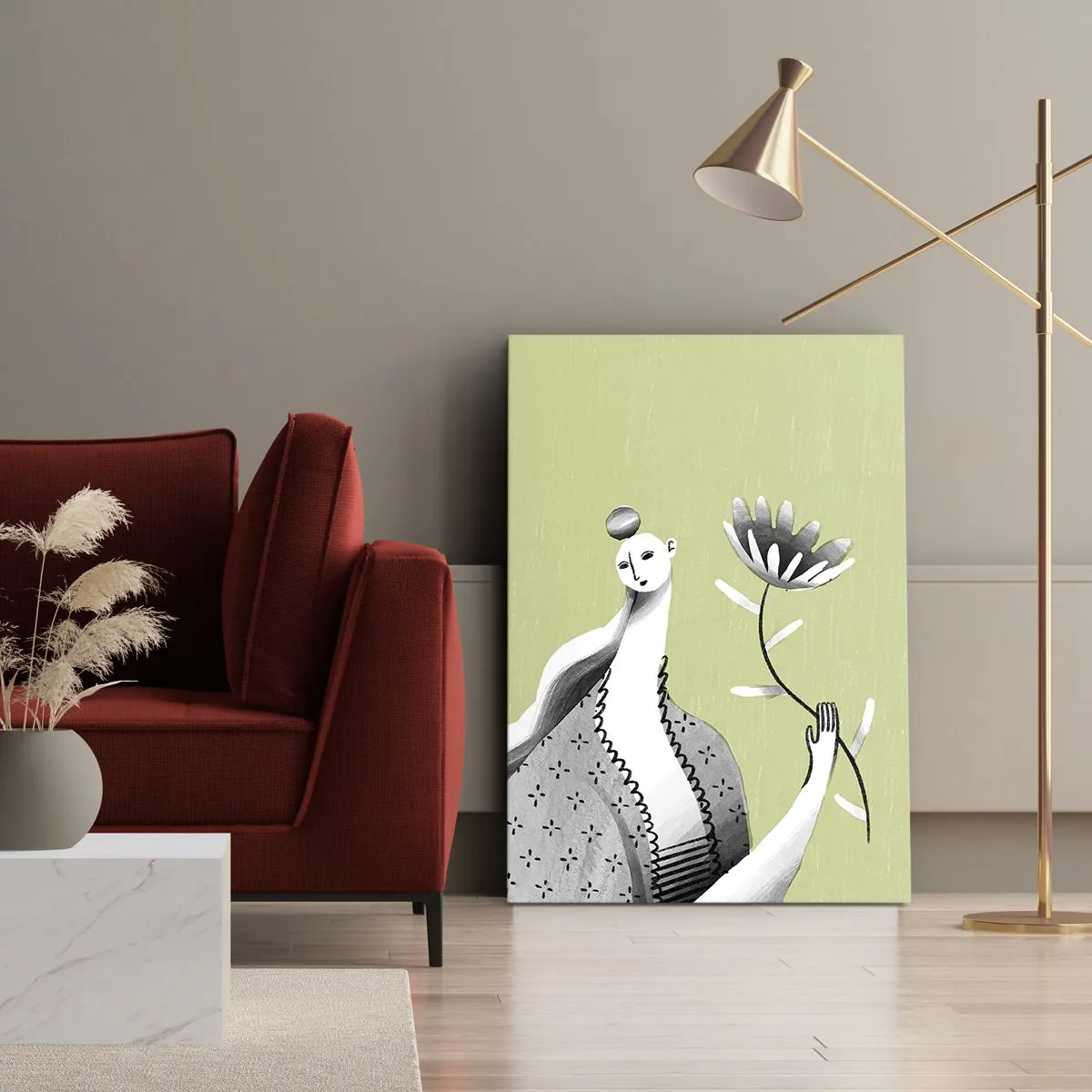 Impression sur toile - Image sur toile - Portrait moderniste – tenant une fleur - 65x120 cm