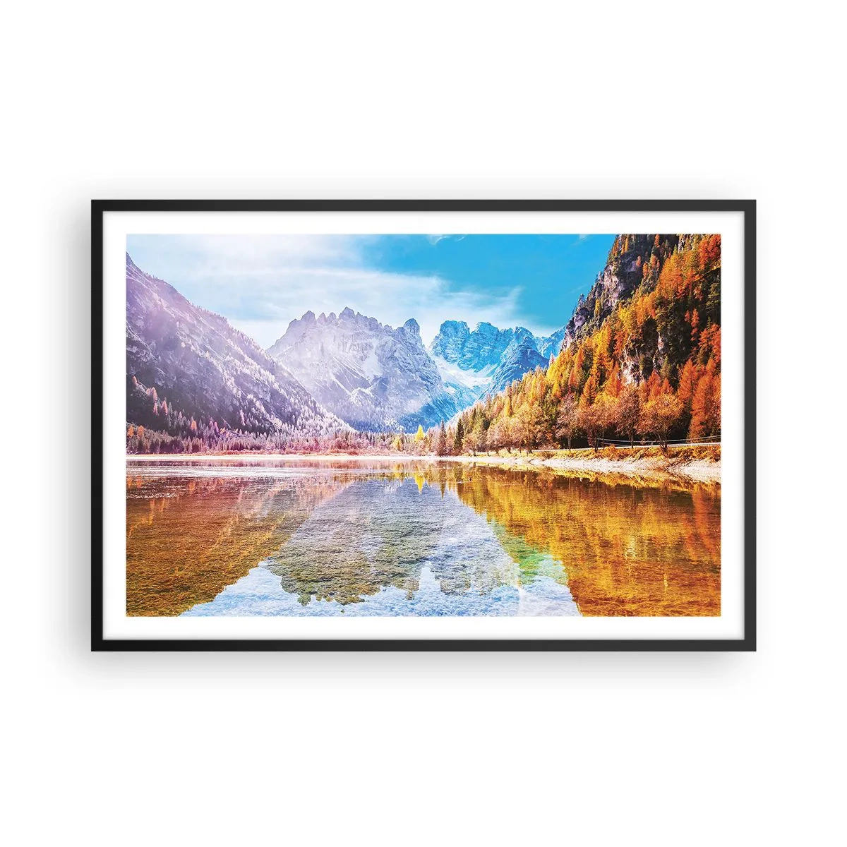Affiche dans un cadre noir - Poster - C'est déjà le printemps à la montagne - 91x61 cm