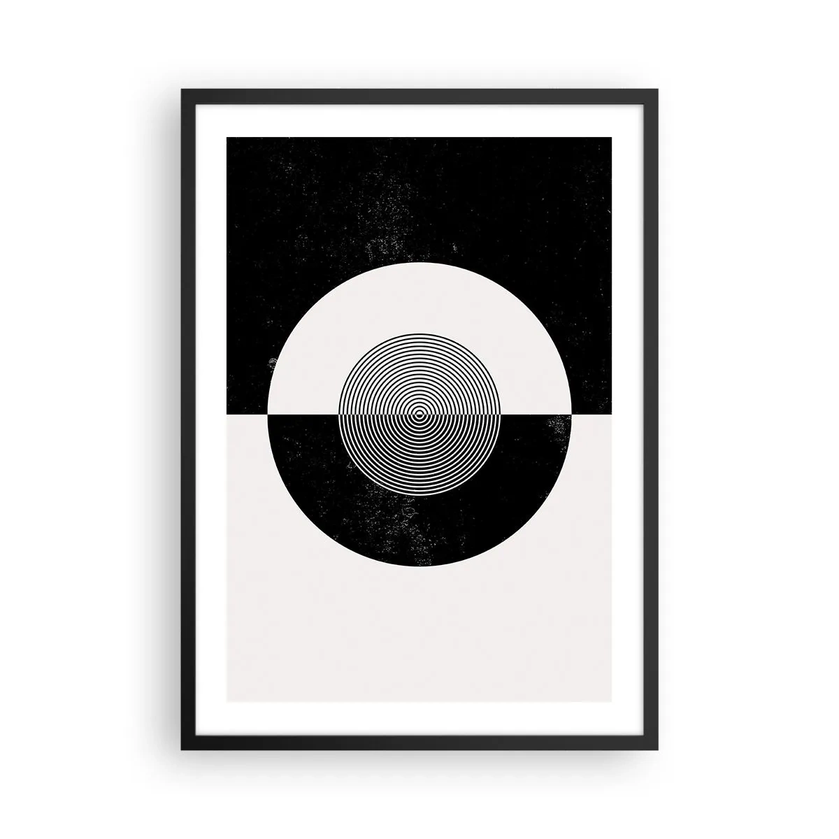 Affiche dans un cadre noir - Poster - Motif géométrique en noir et blanc avec un cercle concentrique - 50x70cm - Harmonie de noir et blanc - Décoration murale moderne pour le salon et la chambre ARTTOR