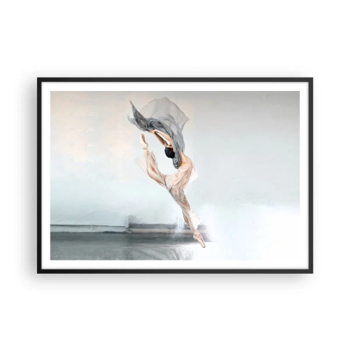 Affiche dans un cadre noir - Poster - Une danseuse en mouvement dynamique sur un fond clair - 100x70cm - Dans le ravissement de la danse - Décoration murale moderne pour le salon et la chambre ARTTOR