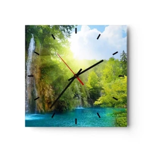 Horloge murale - Pendule murale - Une cascade se jetant dans un lac turquoise entouré de verdure - 30x30cm - Ce doit être le paradis ici - Décoration murale moderne pour le salon et la chambre ARTTOR