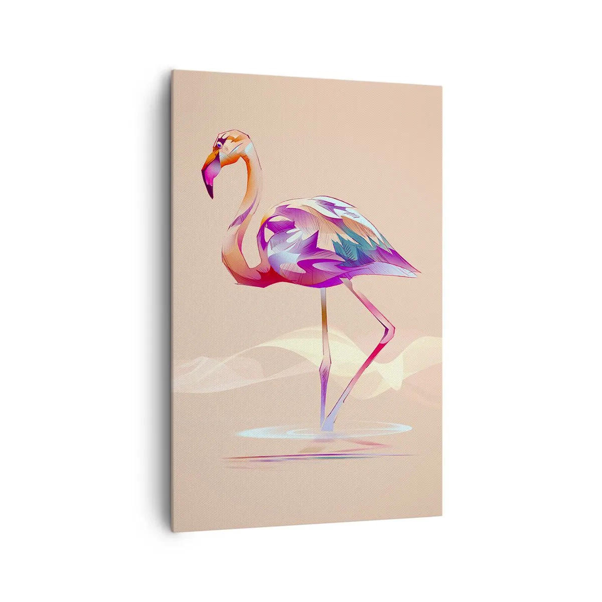 Impression sur toile - Image sur toile - Un flamant rose abstrait aux couleurs claires et pastel. - 80x120cm - L'oiseau des bonnes émotions - Décoration murale moderne pour le salon et la chambre ARTTOR
