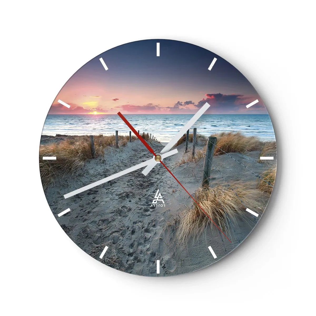 Horloge murale - Pendule murale - Entrée de la plage au coucher du soleil avec vue sur la mer - 30x30cm - Tu as versé l'éclat de l'arc-en-ciel sur les flots - Décoration murale moderne pour le salon, la cuisine et la chambre ARTTOR