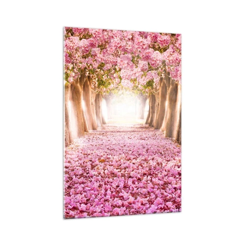 Impression sur verre - Image sur verre - Une avenue d'arbres fleuris aux tons roses - 70x100cm - La route du paradis - Décoration murale moderne pour le salon et la chambre ARTTOR