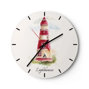 Horloge murale - Pendule murale - Un phare rouge contre le ciel et la verdure - 30x30cm - Il y a toujours beau temps autour - Décoration murale moderne pour le salon, la cuisine et la chambre ARTTOR