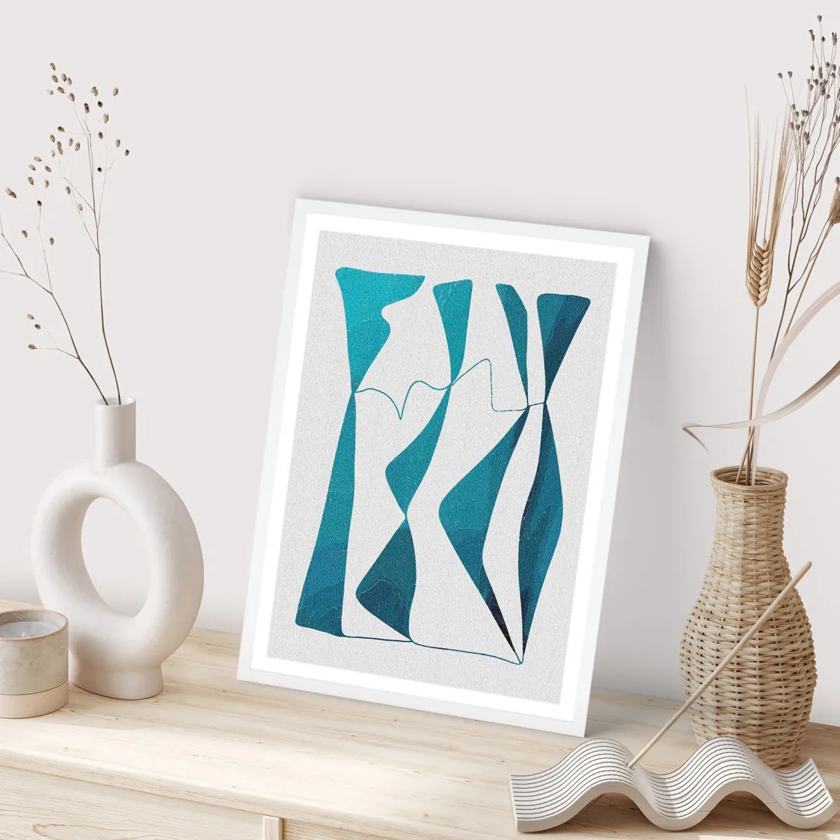 Affiche dans un cadre blanc - Poster - Abstraction : composé turquoise - 30x40 cm
