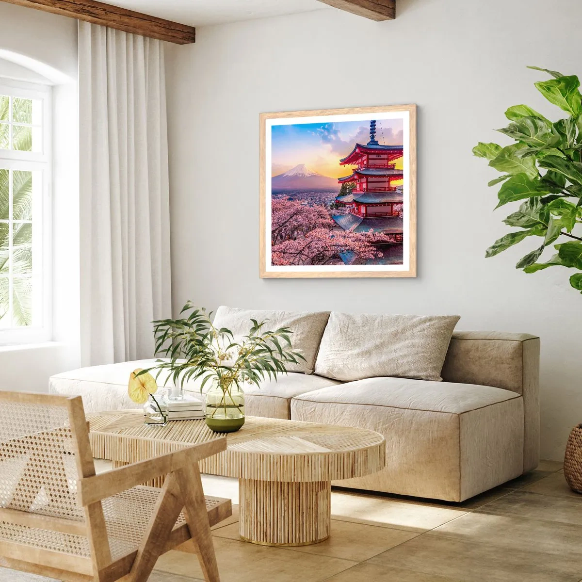 Affiche dans un chêne clair - Poster - Essence d'âme japonnaise - 50x50 cm