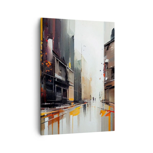 Impression sur toile - Image sur toile - Vue abstraite d'une rue de la ville sous la pluie - 50x70cm - Jour de pluie - Décoration murale moderne pour le salon et la chambre ARTTOR