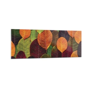 Impression sur verre - Image sur verre - Feuilles colorées disposées selon un motif d'automne - 140x50cm - Mozaique printannière - Décoration murale moderne pour le salon et la chambre ARTTOR