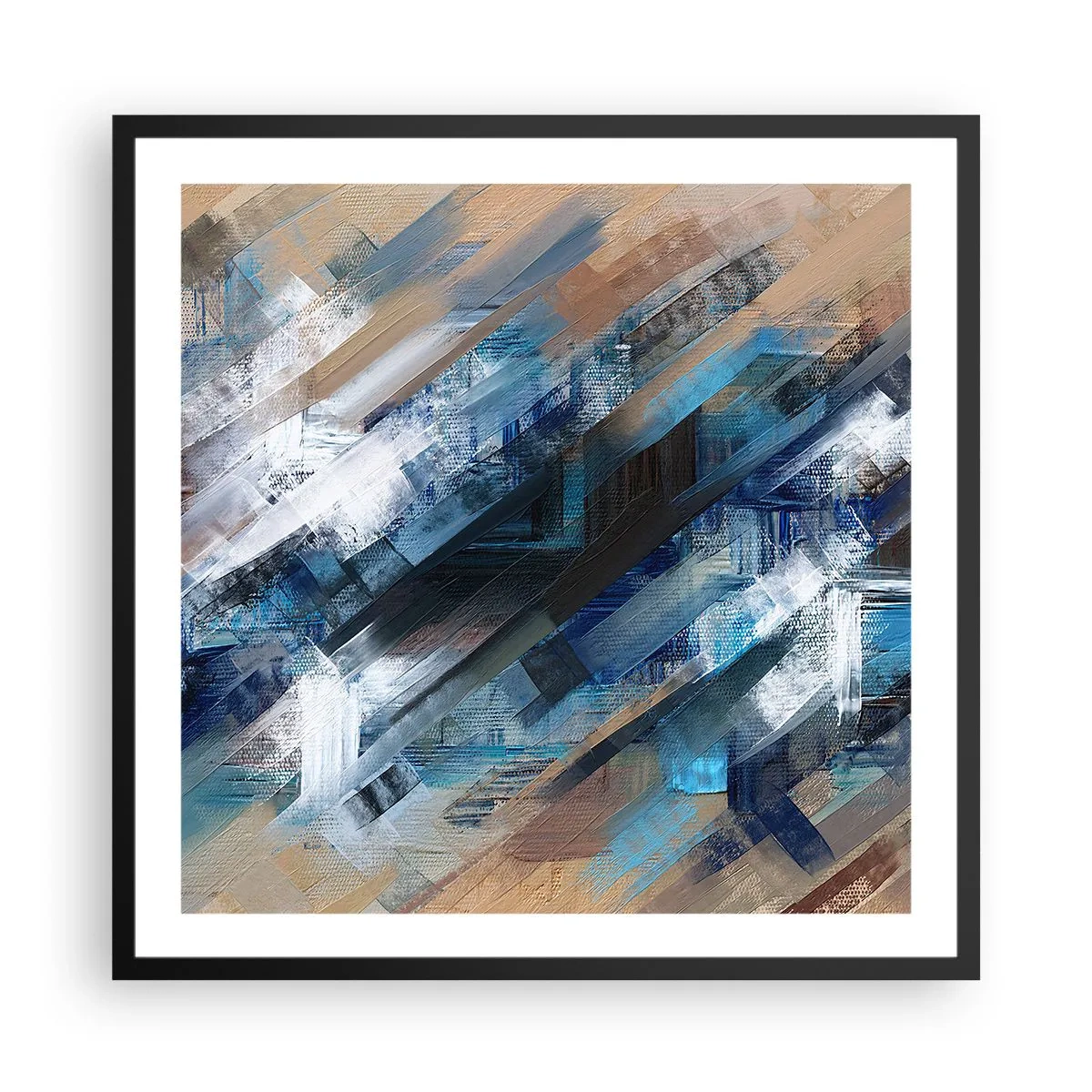 Affiche dans un cadre noir - Poster - Diagonale de bleus - 60x60 cm