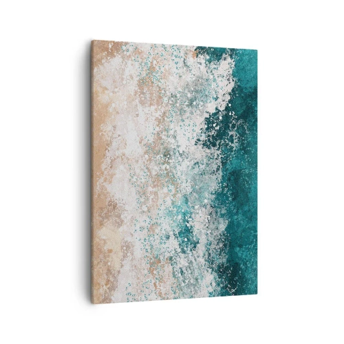 Impression sur toile - Image sur toile - Vague de mer abstraite dans des tons turquoise et beige - 50x70cm - Histoires de la mer - Décoration murale moderne pour le salon et la chambre ARTTOR