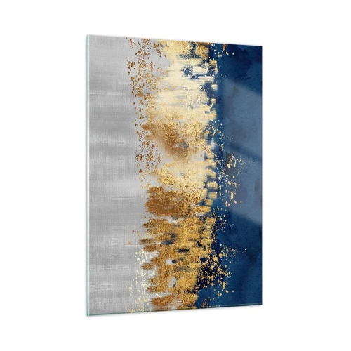Impression sur verre - Image sur verre - Des accents dorés sur un fond bleu marine et argent - 50x70cm - Une composition moderne et pétillante - Décoration murale moderne pour le salon et la chambre ARTTOR