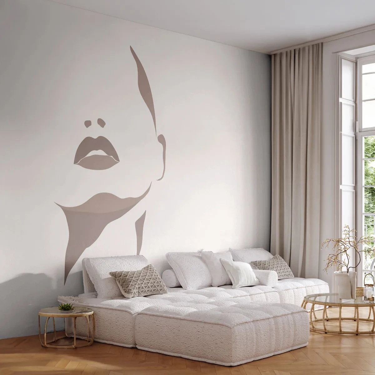 Papier Peint Photo Premium Canvas - Fait de lumière et d'ombre - Visage de femme, Femme, Morceau - 300x210 cm