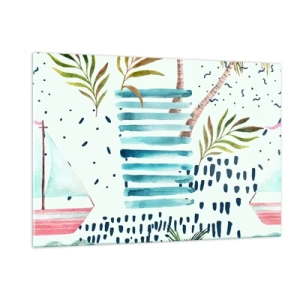 Impression sur verre - Image sur verre - Des vacances sous les palmiers - 120x80cm - Des vacances sous les palmiers - Décoration murale moderne pour le salon et la chambre ARTTOR