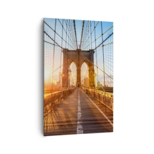 Impression sur toile - Image sur toile - Le pont à la lumière du soleil couchant avec vue sur la ville - 80x120cm - Sur le pont d'or - Décoration murale moderne pour le salon et la chambre ARTTOR