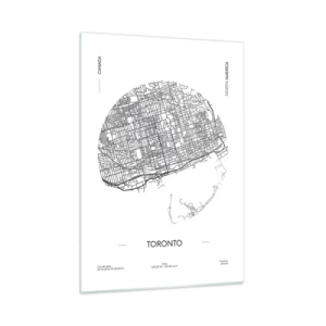 Impression sur verre - Image sur verre - Une carte minimaliste de Toronto avec une grille de rues. - 50x70cm - Anatomie de Toronto - Décoration murale moderne pour le salon et la chambre ARTTOR
