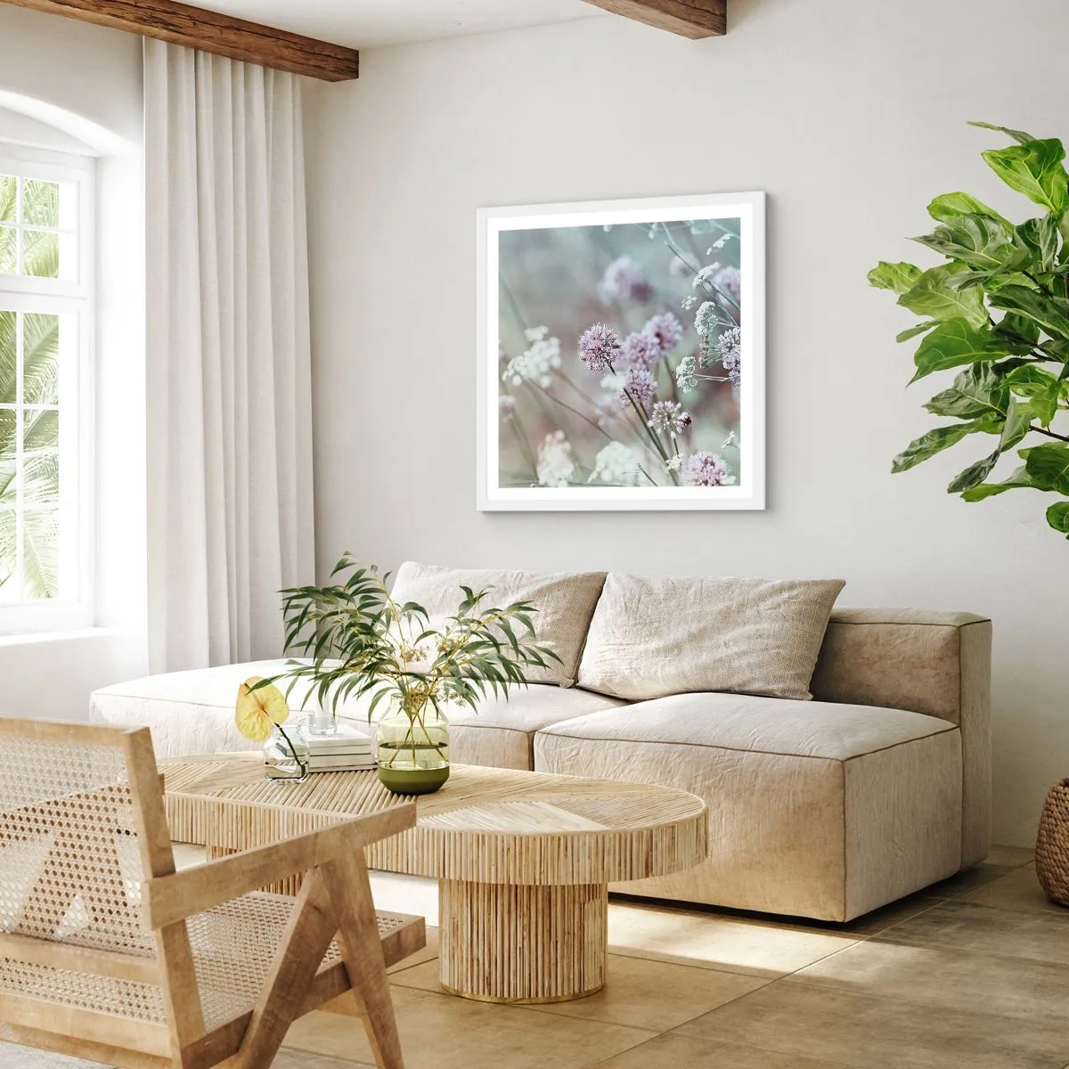 Affiche dans un cadre blanc - Poster - Herbes douces en filigrane - 60x60 cm