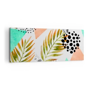Impression sur toile - Image sur toile - Motif tropical avec des feuilles et des formes géométriques - 120x50cm - Décoration avec feuille de palmier - Décoration murale moderne pour le salon et la chambre ARTTOR