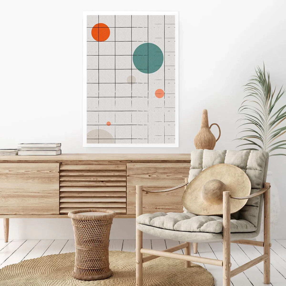 Affiche - Poster - Composition abstraite d'une grille et de cercles colorés - 50x70cm - Piégé. Nous ou eux ? - Décoration murale moderne pour le salon et la chambre ARTTOR