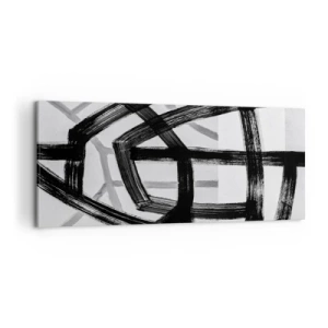 Impression sur toile - Image sur toile - Lignes abstraites noires et blanches se croisant sur un fond clair - 120x50cm - Profondeur du bâtiment - Décoration murale moderne pour le salon et la chambre ARTTOR