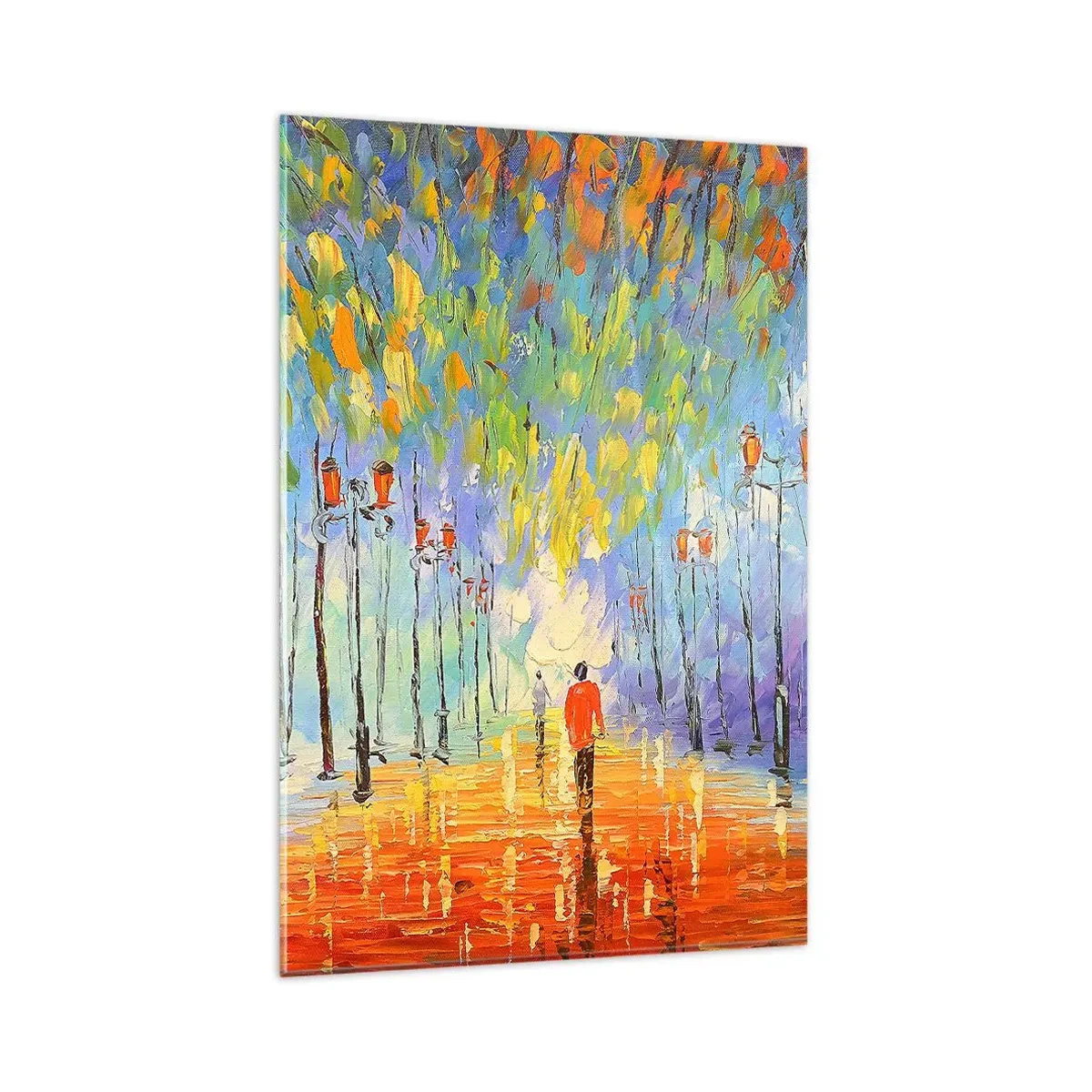 Impression sur verre - Image sur verre - Une promenade pittoresque parmi les lanternes par une nuit pluvieuse - 80x120cm - Chant nocturne de la pluie - Décoration murale moderne pour le salon et la chambre ARTTOR