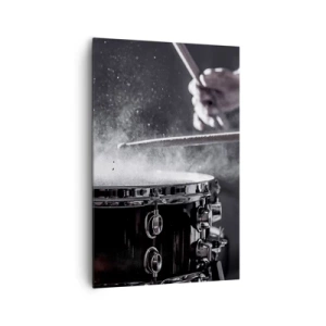 Impression sur toile - Image sur toile - Frapper la caisse claire avec des baguettes avec un effet de poussière - 80x120cm - Tempo de la musique - Décoration murale moderne pour le salon et la chambre ARTTOR