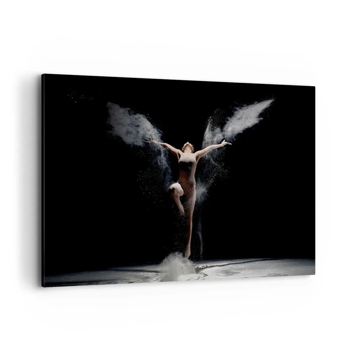 Impression sur toile - Image sur toile - Une danseuse en mouvement avec un effet de poussière saisissant sur fond noir - 120x80cm - Les elfes existent - Décoration murale moderne pour le salon et la chambre ARTTOR