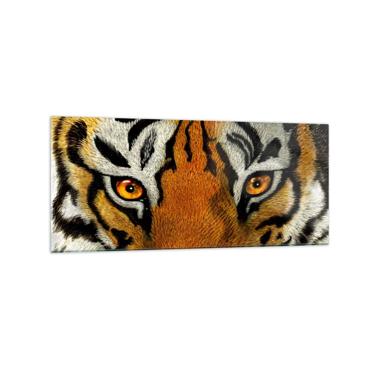 Impression sur verre - Image sur verre - Portrait en gros plan d'un tigre au regard intense - 120x50cm - Terrible et beau - Décoration murale moderne pour le salon et la chambre ARTTOR
