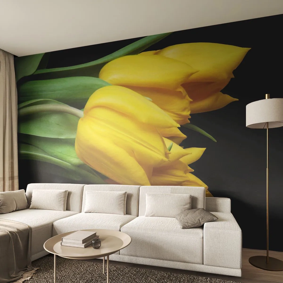 Papier Peint Photo Premium Sand - Lever de soleil pur - Fleurs, Tulipes, Bouquet de fleurs - 400x280 cm