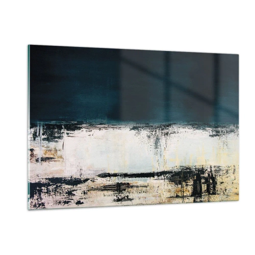 Impression sur verre - Image sur verre - Paysage abstrait dans les tons bleu marine et blanc - 120x80cm - Composition horizontale - Décoration murale moderne pour le salon et la chambre ARTTOR