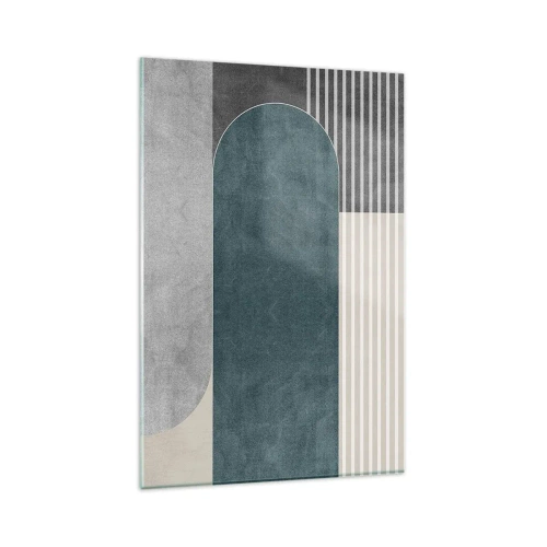 Impression sur verre - Image sur verre - Abstraction géométrique dans les tons de gris et de vert - 80x120cm - Composition de niveaux - Décoration murale moderne pour le salon et la chambre ARTTOR
