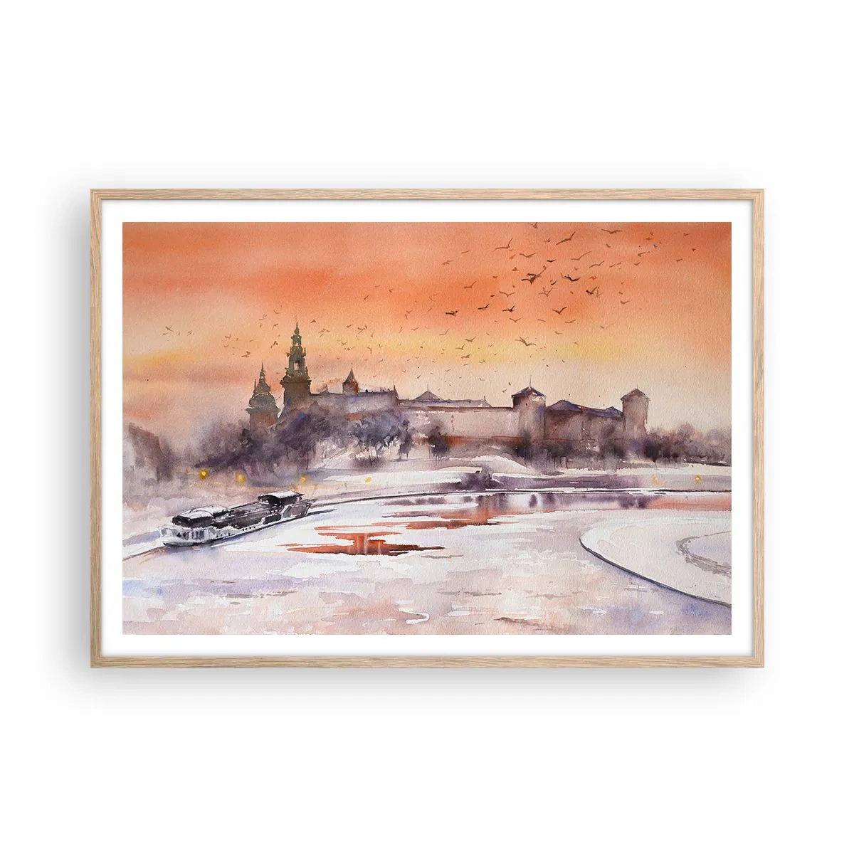 Affiche dans un chêne clair - Poster - Coucher de soleil royal - 100x70 cm