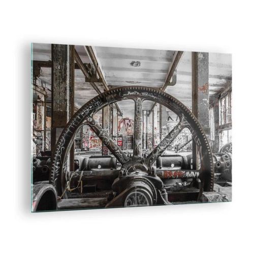 Impression sur verre - Image sur verre - Intérieur industriel historique avec une roue dentée - 70x50cm - Vie secrète d'une usine - Décoration murale moderne pour le salon et la chambre ARTTOR