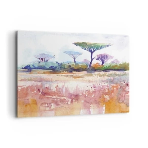 Impression sur toile - Image sur toile - Un paysage de savane pittoresque aux couleurs aquarelles - 100x70cm - Couleurs de savane - Décoration murale moderne pour le salon et la chambre ARTTOR