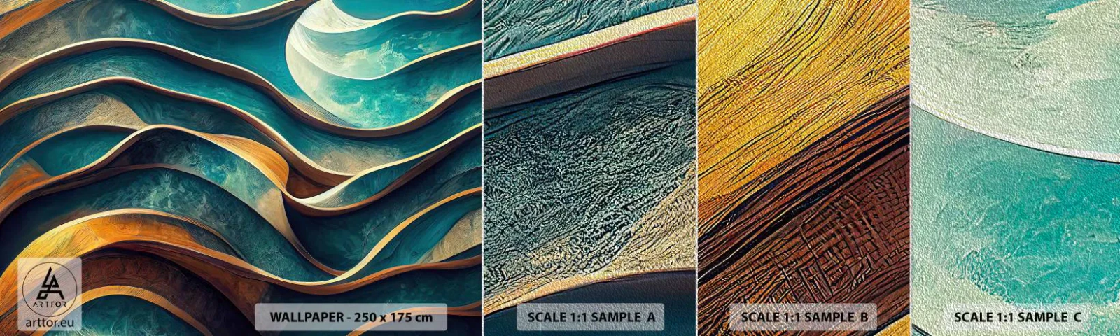 Échantillon de Papier Peint Premium Sand - Méandres de bleu - Vagues, Abstraction, Tridimensionnel - 100x30 cm