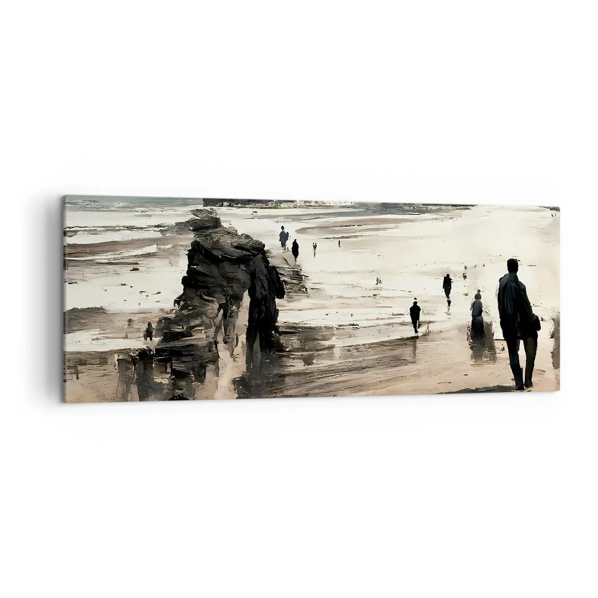 Impression sur toile - Image sur toile - Promeneurs sur la plage dans un paysage paisible - 140x50cm - Invoqué - Décoration murale moderne pour le salon et la chambre ARTTOR