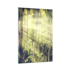 Impression sur verre - Image sur verre - Rayons de soleil dans une forêt tropicale de palmiers - 80x120cm - Nature enflammée - Décoration murale moderne pour le salon et la chambre ARTTOR