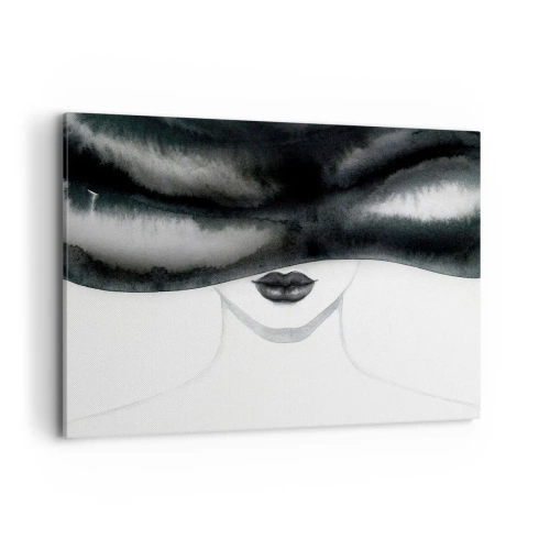 Impression sur toile - Image sur toile - Un portrait subtil d'une femme au visage couvert dans un style monochrome. - 120x80cm - Un mystère sensuel - Décoration murale moderne pour le salon et la chambre ARTTOR