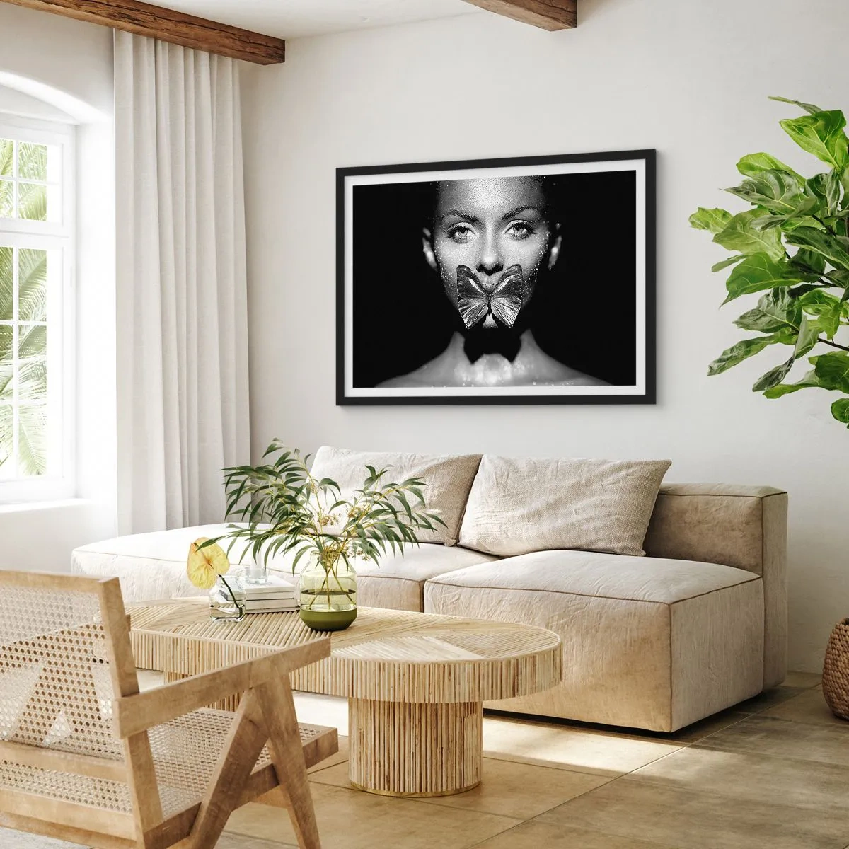 Affiche dans un cadre noir - Poster - Baiser papillon - 50x40 cm