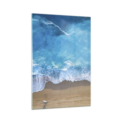 Impression sur verre - Image sur verre - Une vue plongeante sur la plage et les vagues de la mer - 70x100cm - La force du bleu - Décoration murale moderne pour le salon et la chambre ARTTOR
