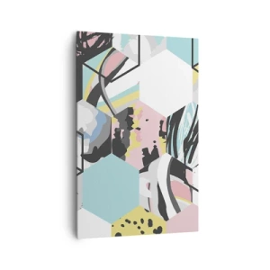 Impression sur toile - Image sur toile - Motif hexagonal géométrique avec des détails abstraits colorés - 80x120cm - Hexagones et cubes en six couleurs - Décoration murale moderne pour le salon et la chambre ARTTOR