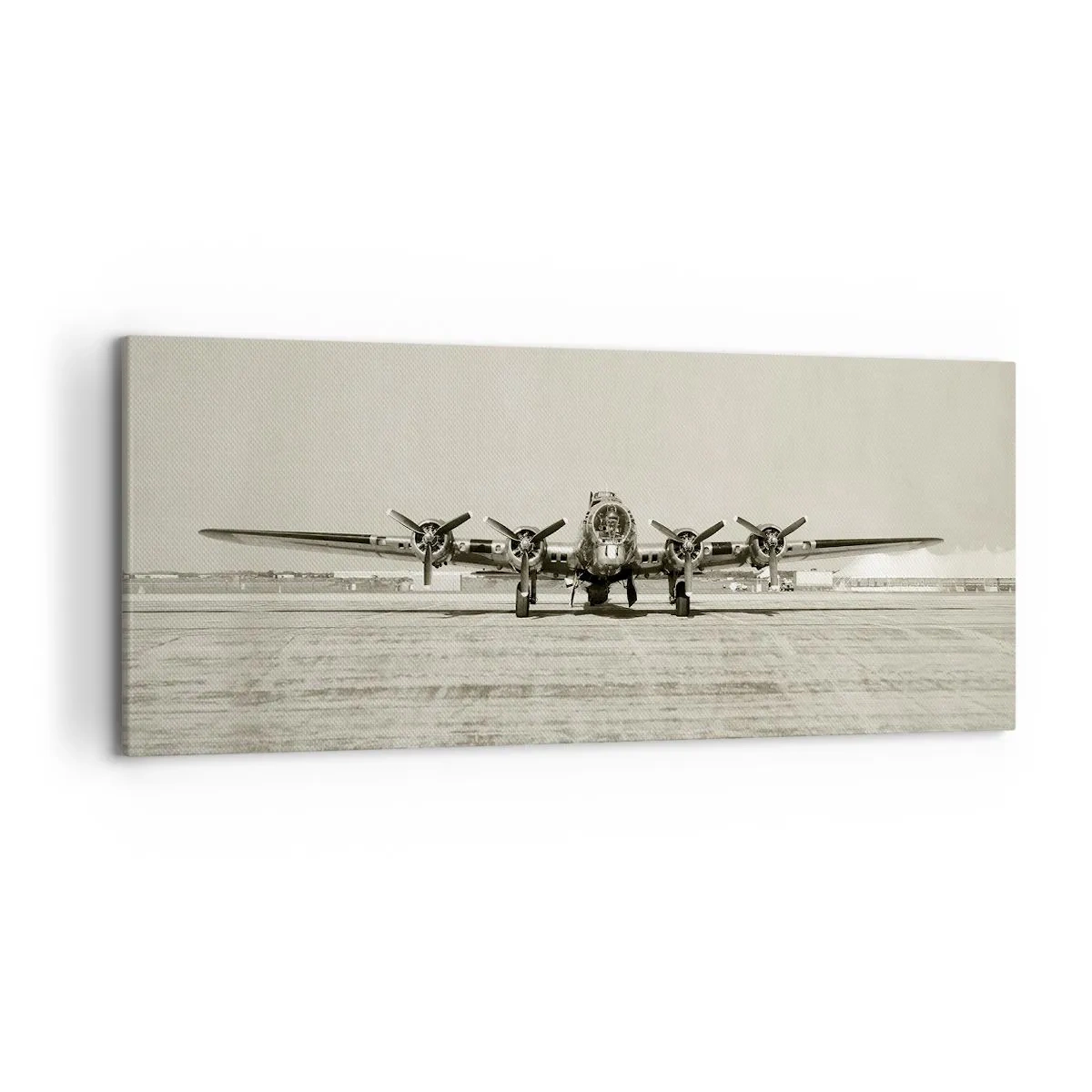 Impression sur toile - Image sur toile - Avion historique à l'aéroport en sépia - 120x50cm - Toujours prêt! - Décoration murale moderne pour le salon et la chambre ARTTOR