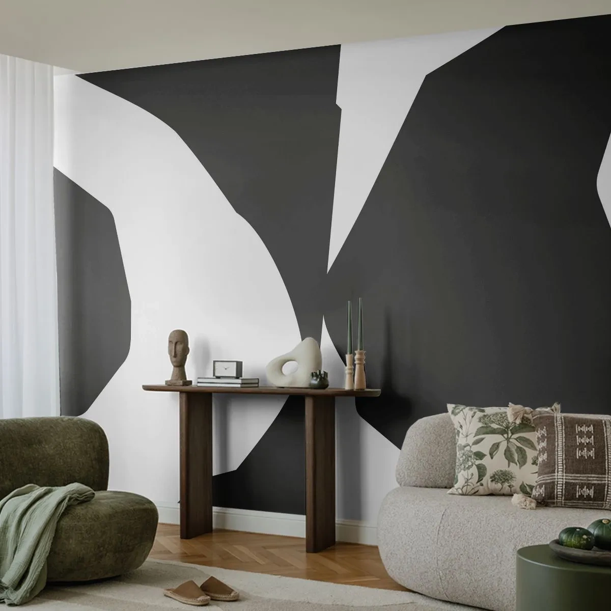 Papier Peint Autocollant Deluxe Sticker - Positif négatif - Noir et blanc, Abstraction, Morceau - 300x210 cm