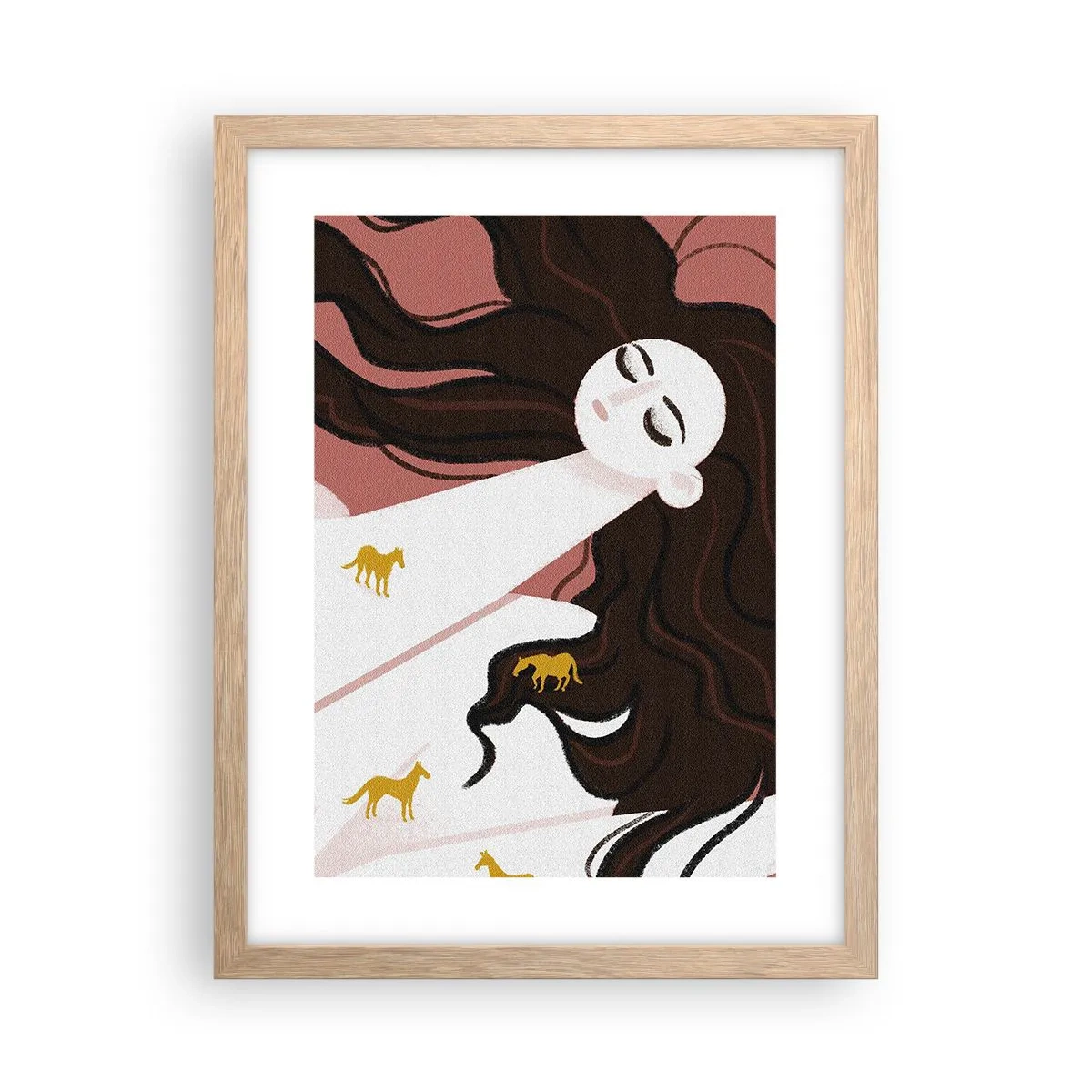 Affiche dans un chêne clair - Poster - Rêve d'un cheval d'or - 30x40 cm