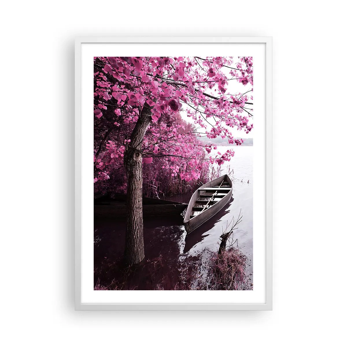 Affiche dans un cadre blanc - Poster - Dans un silence rose - 50x70 cm