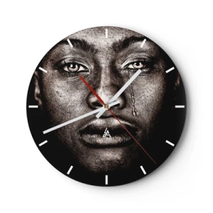 Horloge murale - Pendule murale - Un visage en noir et blanc avec une larme symbolique - 30x30cm - Une larme - Décoration murale moderne pour le salon, la cuisine et la chambre ARTTOR